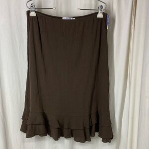 NEW Fresh Produce XL Gauze Double Flounce Ruffle Hem Skirt Chocolate Brown NWT